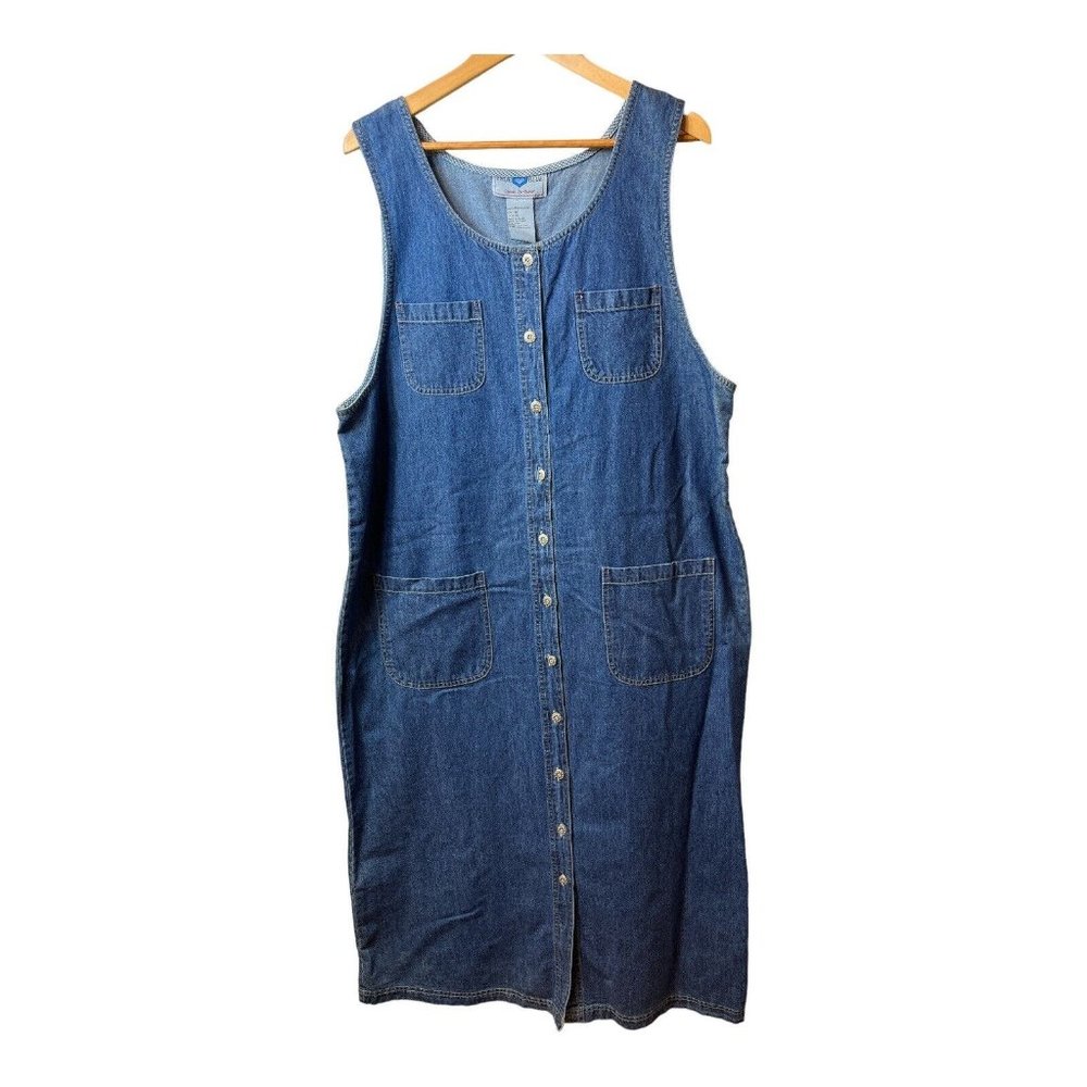 Vintage Denim Dress Button Front Maxi Sleeveless Medium Wash Pockets Size 1X